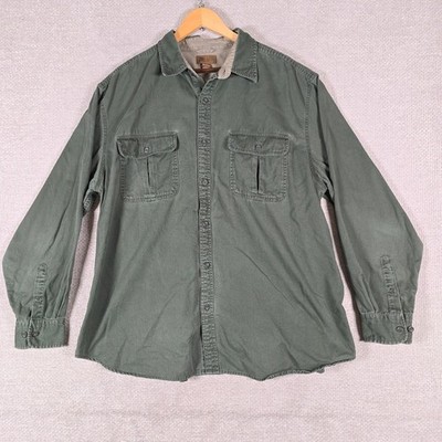 Faded Glory Mens 2XL Olive Green Cotton Twill Long Sleeve Button Down Shirt