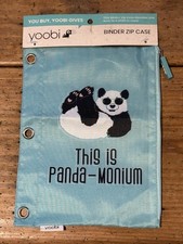 YOOBI Notebook BINDER Zip-Close PENCIL BAG This is PANDA-MONIUM Light Blue NWT