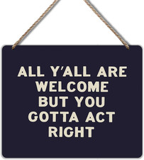 Funny Welcome Hanging Sign for Front Door Porch, Classroom Wall Decor, All Y'All