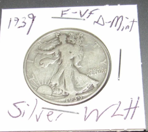 F-VF Silver 1939 d Denver Mint Silver Walking Liberty Half Dollar 1/2 WLH