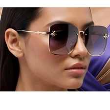 Women Sunglasses XL Oversized Butterfly Square Gold Frame Black Lens Lentes New