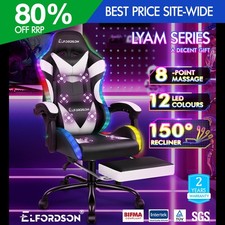 ELFORDSON Office Chair Massage 12 RGB LED Recliner Swivel Tilt Computer Gaming
