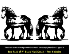 Horse with Graphic Landscape Two 5" Black Vinyl Decals Car Truck Mirror Door