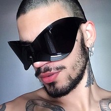 Futuristic Shield Sunglasses Oversized Wrap Luxury Dark Black Lens Hip Hop Gafas