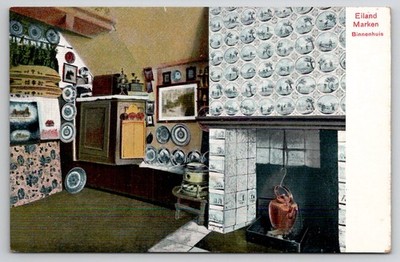 Marken Island Netherlands Binnenhuis Interior Delftware Tile Fireplace Postcard