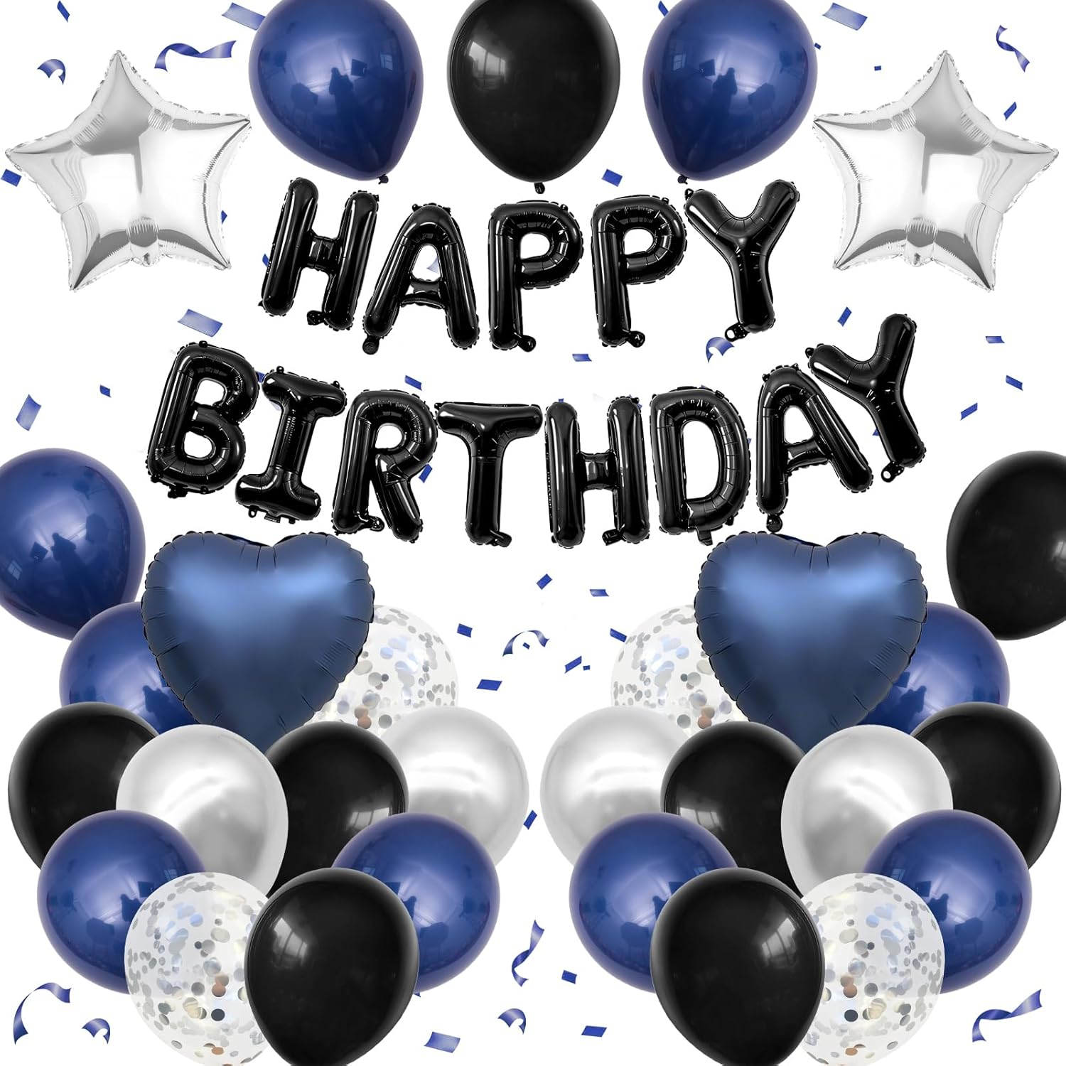 Navy Blue and Black Birthday Decorations for Men,Blue Black White Balloons Happy