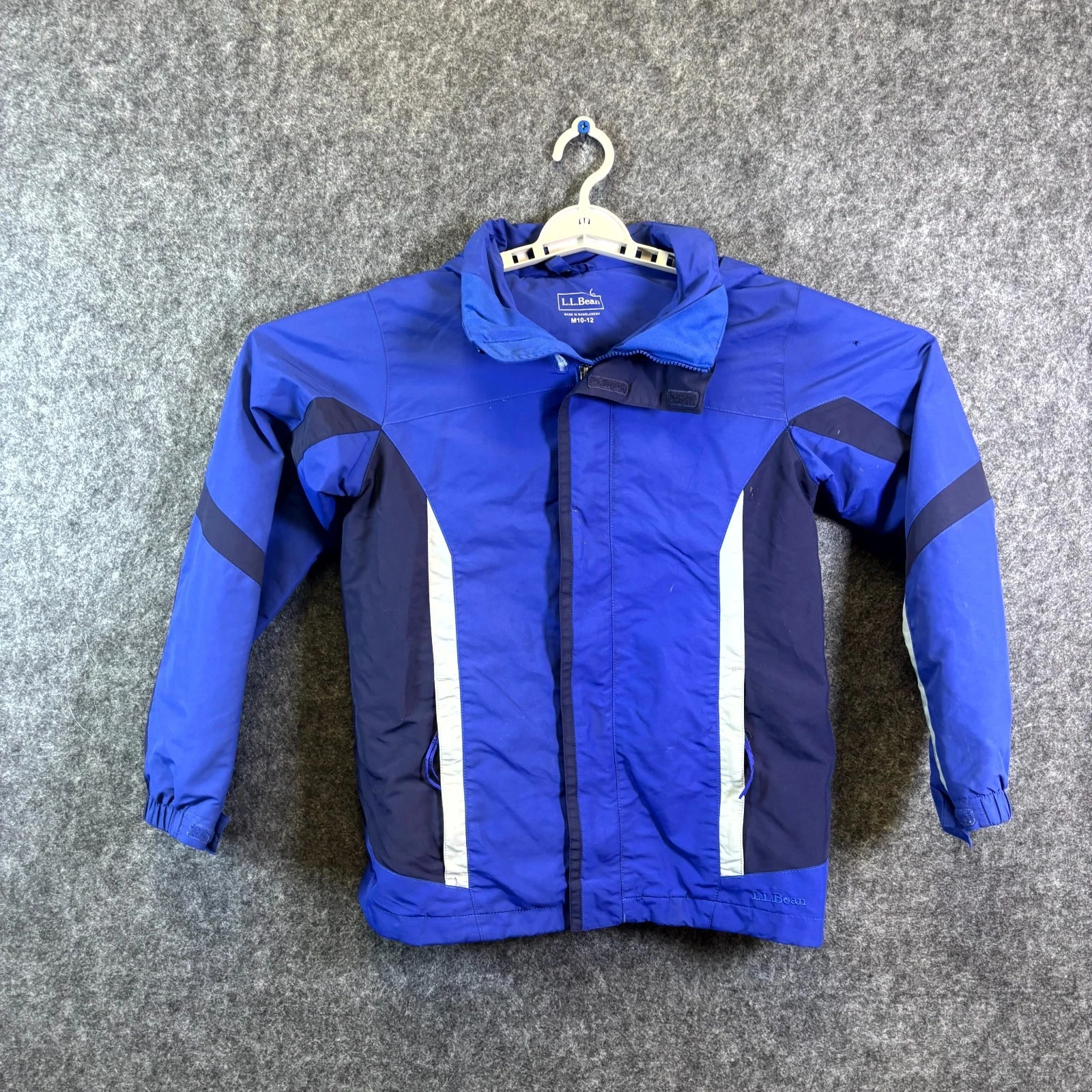 L.L.Bean Windbreaker Jacket Boys M Blue Nylon Zip-Up Hiking Skiing Hooded Travel