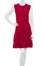 Beautiful ALEXANDER MCQUEEN Magenta Ribbed Knit Dress With Pleated Skirt SZ L