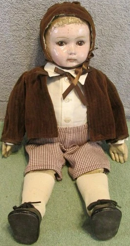 Early Martha Chase 19" Stockinette Painted Oilcloth Doll~Boy Dressed~Flap Joints