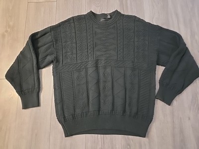 Vintage Structure Sweater Mens XL Dark Green Heavy Knit Ramie Cotton 90s Y2K