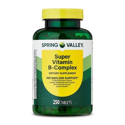 Vitamin B-Complex Dietary Supplement Tablets for Metabolism Support 250 Count