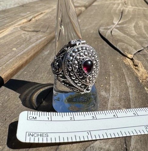 Vintage c. 1960's-1970's Sterling Silver & Cabochon Poison Pill Box Locket Ring