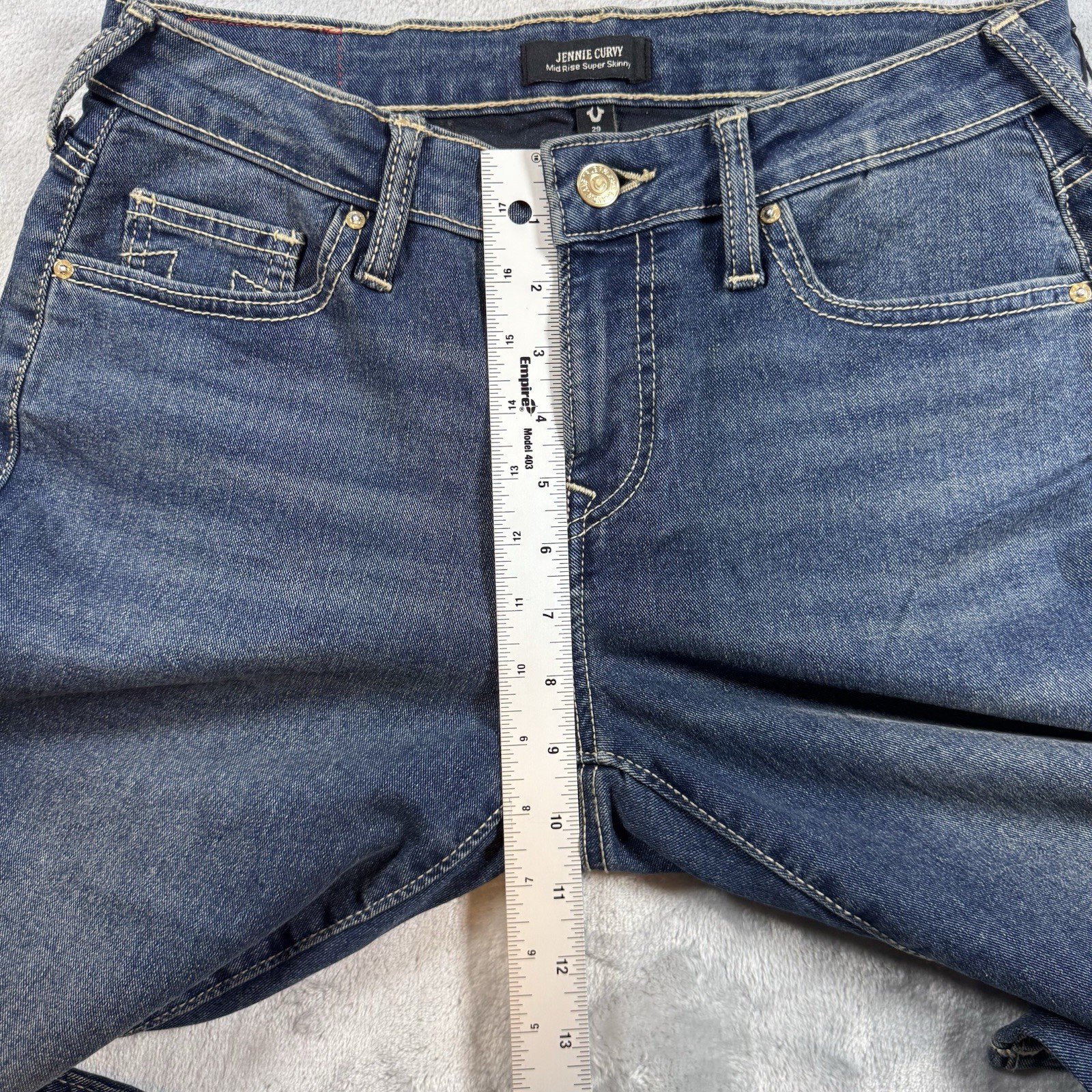 NWT $179 True Religion Jennie Curvy Crystal SN Mid Rise Super Skinny 29 Med Wash thumbnail 9