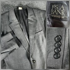 JOS A BANK Men's Blazer 42L Wool Gray Windowpane Sport Coat Suit Jacket