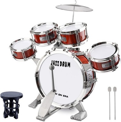 Junior Kinder Schlagzeug, Kleinkind Jazz Schlagzeug Spielzeug 5 Schlagzeug & Becken Set mit Hocker Mini