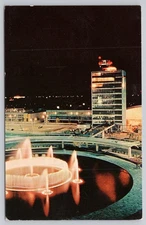 Vintage Night View Liberty Fountain at New York International Airport Postcard