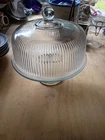 Anchor Hocking Monaco Dome Ribbed 11” Cake Plate & Punch Bowl Very Heavy VINTAGE