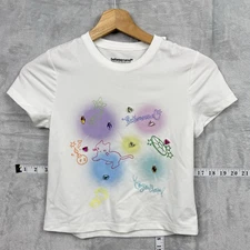 Betweenand White Graphic Cat Tee slim cropped Size S Rhinestone Y2K Fairycore