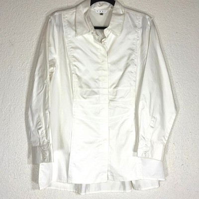 Cabi White Pin-Tuck Pleated Waist Button Down Tunic Shirt Blouse XL