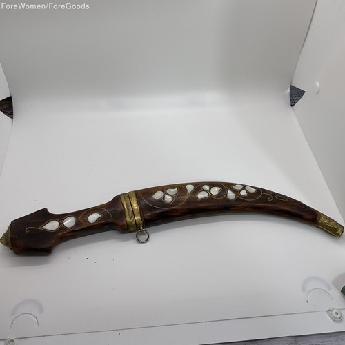 VTG./ANTIQUE Wood Curved Mother of Pearl Inlay Ottoman Style Dagger- 15"