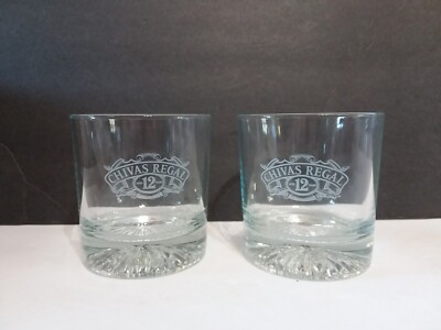 2 Chivas Regal 10 oz Whiskey Rock Glasses Etched MUST HAVE BAR PUB A8
