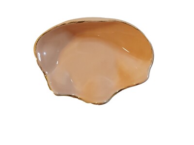 Vintage Ceramic Polished Soap Dish Half Shell Clam Shell Peach Gold Trim  Beach 