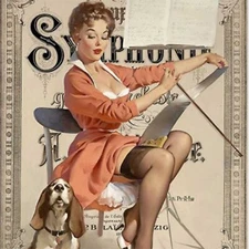 A4 Paper Decoupage LADY WITH HOUND Pinup Paper Designs Italy Same Day Shipping