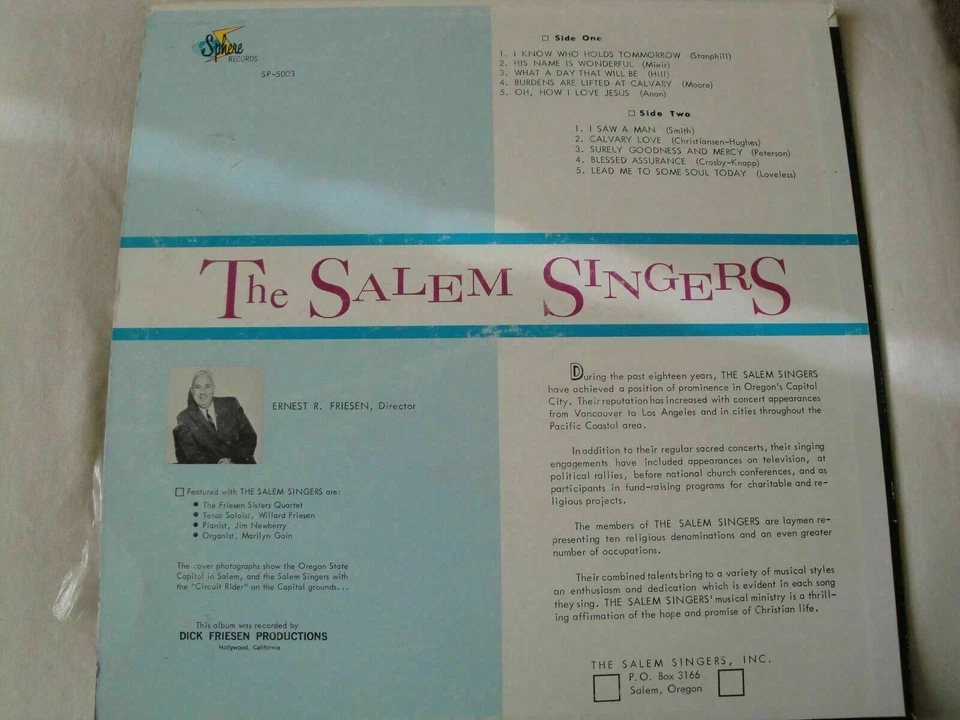 THE SALEM SINGERS VINYL LP SPHERE RECORDS I KNOW WHO HOLDS TOMORROW, I SAW A MAN Foto 2 de 3