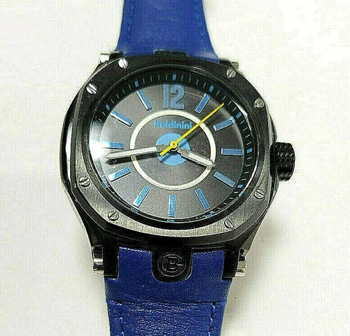BALDININI QUARTZ WATCH BLACK CASE BLUE LEATHER STRAP 50M WATER RESISTANT 165FT - product listing photo