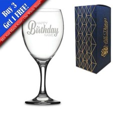 Personalised Engraved Wine Glass with Happy Birthday Name Design