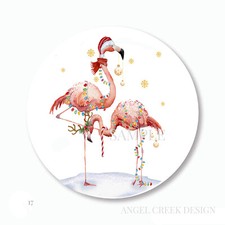 30 Pink Flamingos Christmas Labels Scrapbook Stickers 1.5" Envelope Seals
