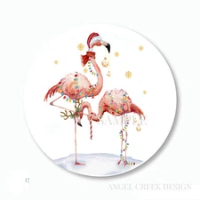30 Pink Flamingos Christmas Labels Scrapbook Stickers 1.5" Envelope Seals