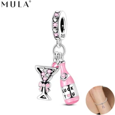 MULA 925 Sterling Silver Strawberry Wine Pendant DIY Charm CZ For Women Bracelet