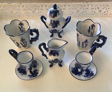 Miniature Blue  White 8 Piece Porcelain Tea Set