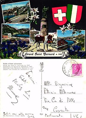 Postcard V.T.A Valle D'Aosta - Souvenir From G.S. Bernardo 1974