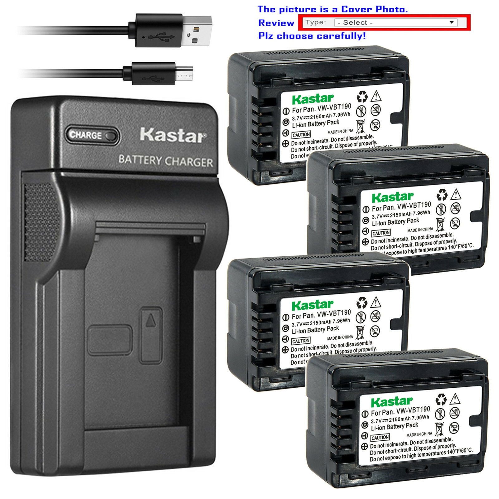 Kastar Battery Slim USB Charger for VWVBT190 & Panasonic HCV180K HC