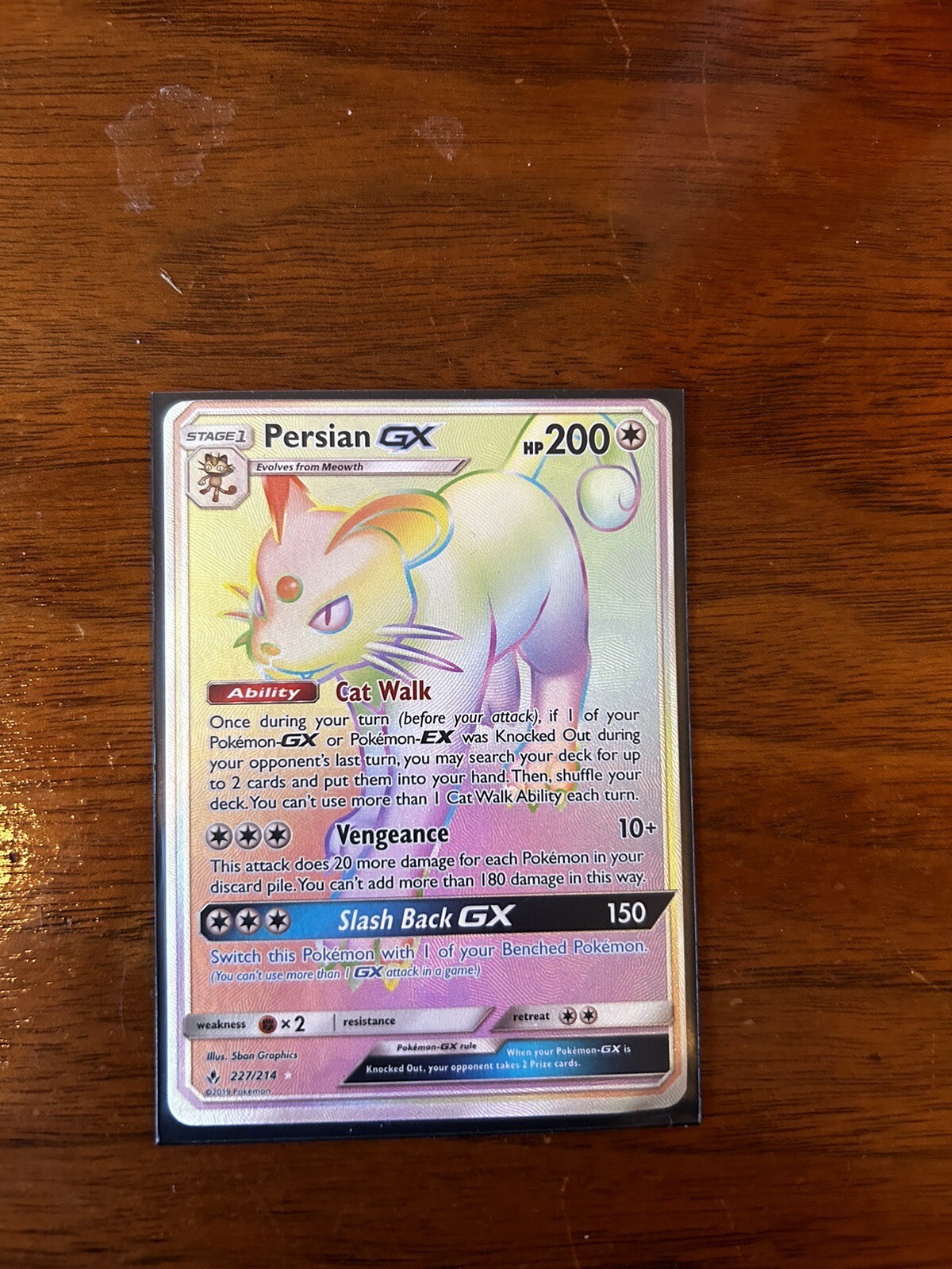 Pokemon Persian GX 227/214 Rainbow Rare Unbroken Bonds Near Mint
