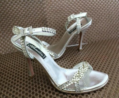 Francesco Sacco Leather Shoes Silver Crystal Size 40 Made in Italy $796 (US 9.5)