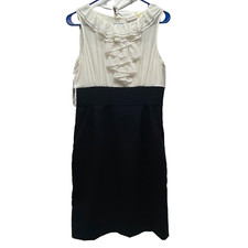 Calvin Klein Women's Dress Size 8 Colorblock Sleeveless Ruffle Front Sheath Midi