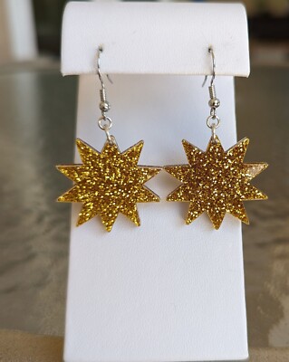 Gold Glitter Acrylic Star Earrings   Lightweight   Hand-Crafted