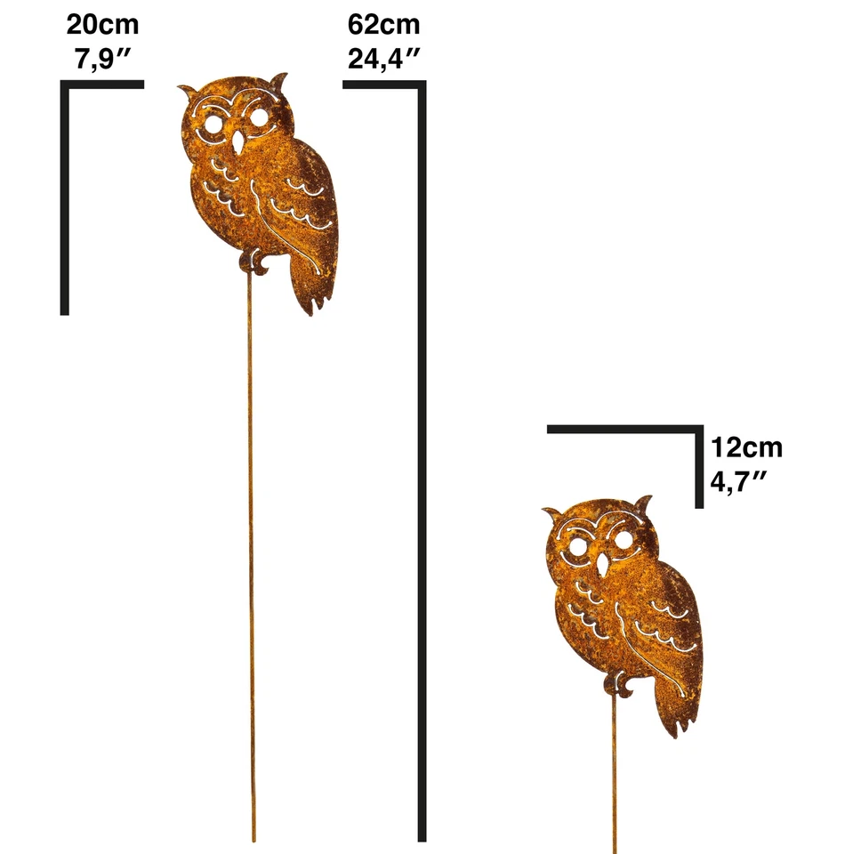 Eule Rost Deko für den Garten - Metall Edelrost Gartenstecker Eulen Figur für... - Bild 2 von 4