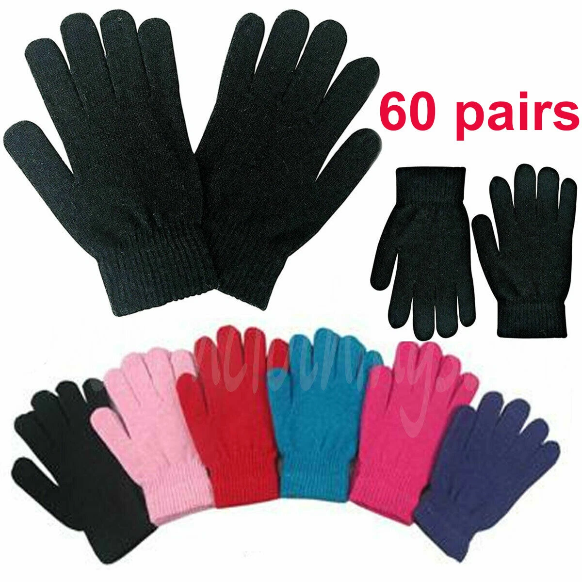 60 Pairs Men Women Assorted Warm Winter Magic Gloves Knit Stretchy Wholesale Lot