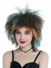 Perücke Damen Herren Karneval Punk Wave Braun bunte Strähnen hoch toupiert 80s