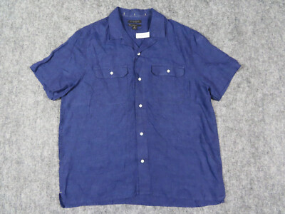 NWT Banana Republic Shirt Mens XL Blue 100% Linen Chambray Camp Collar Standard