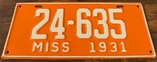 1931 Mississippi Vintage License Plate 24-635 University of Tennessee Colors