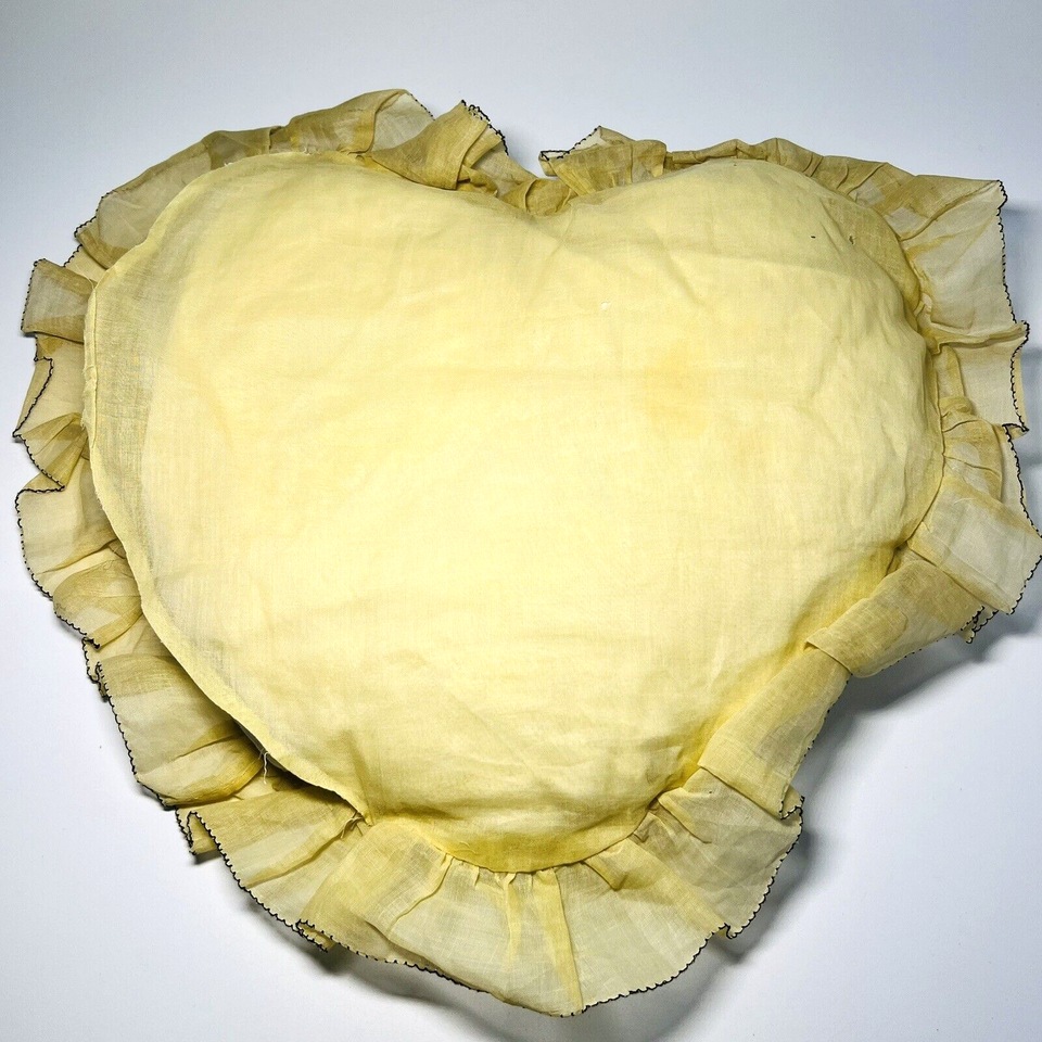 Vintage 1930's Boudoir Pillow Embroidery & Lace Lady in Hat Heart Shape