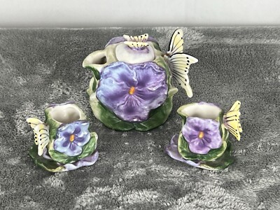 Hand Painted Hand Made Ceramic Pottery Artwork Butterfly Tea Set With Wings 