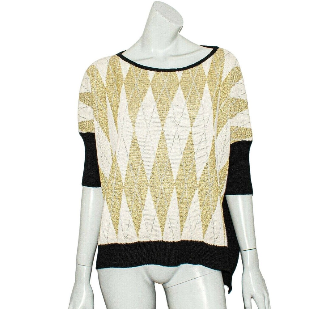 MSGM Women's Metallic Gold Argyle Pullover Sweater Wool Blend Size Small