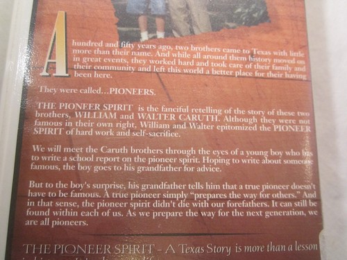 VHS Documentary THE PIONEER SPIRIT A Texas Story 1995 12K3 - Imagen 2 de 2