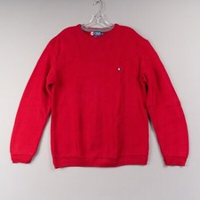 Chaps Sweater Mens L Red Cable Knit Cotton Crest Long Sleeve
